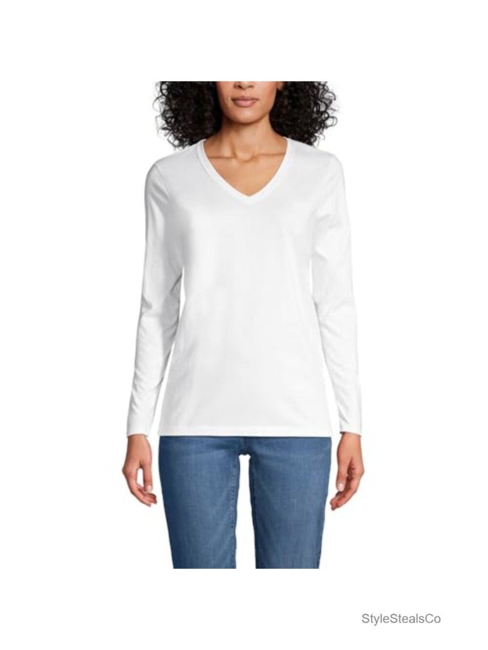 Supima Cotton Long Sleeve V-Neck Tee Relaxed Fit Tagless